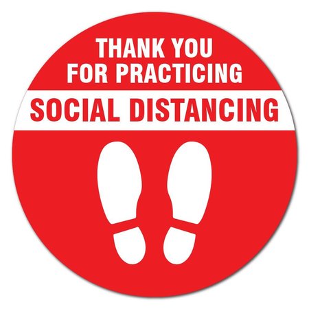 SIGNMISSION Thank You For Social Distance Red Non-Slip Floor Graphic, 3PK, 16 in L, 16 in H, FD-2-C-16-3PK-99993 FD-2-C-16-3PK-99993